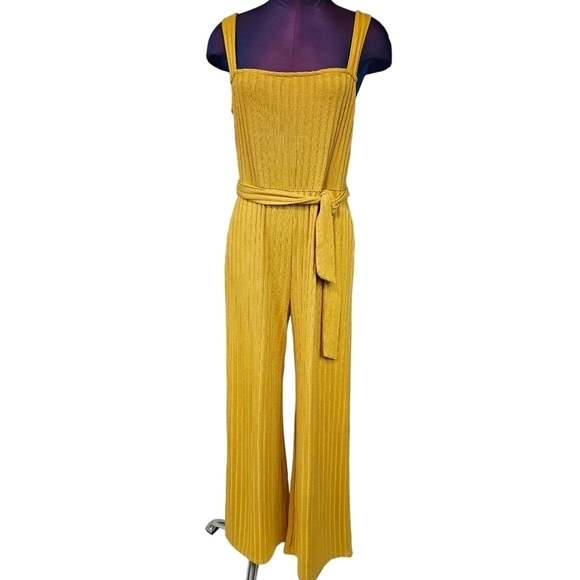 Forever 21 Mustard‎ Yellow Ribbed Knit One Piece Jumpsuit Size Large Juniors - Picture 1 of 8